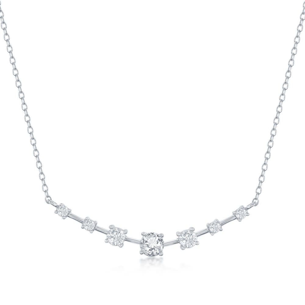 M-6635 STERLING SILVER GRADUATING ROUND CUBIC ZIRCONIA BAR NECKLACE