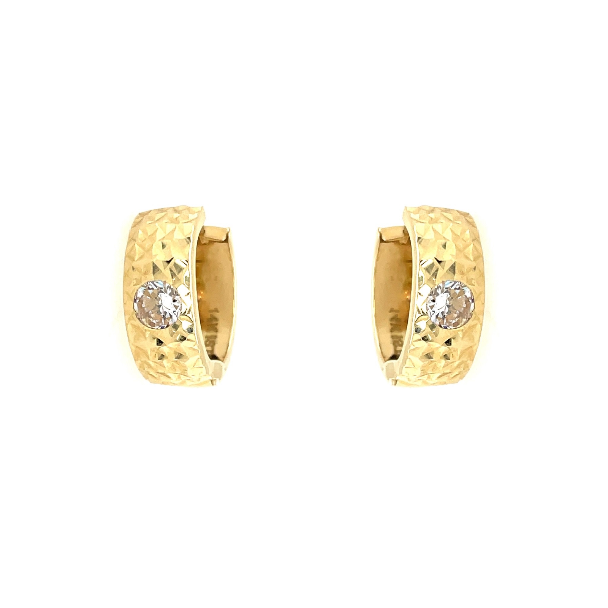 30878 14K YELLOW GOLD DIAMOND CUT CUBIC ZIRCONIA 5.5MM HUGGIES