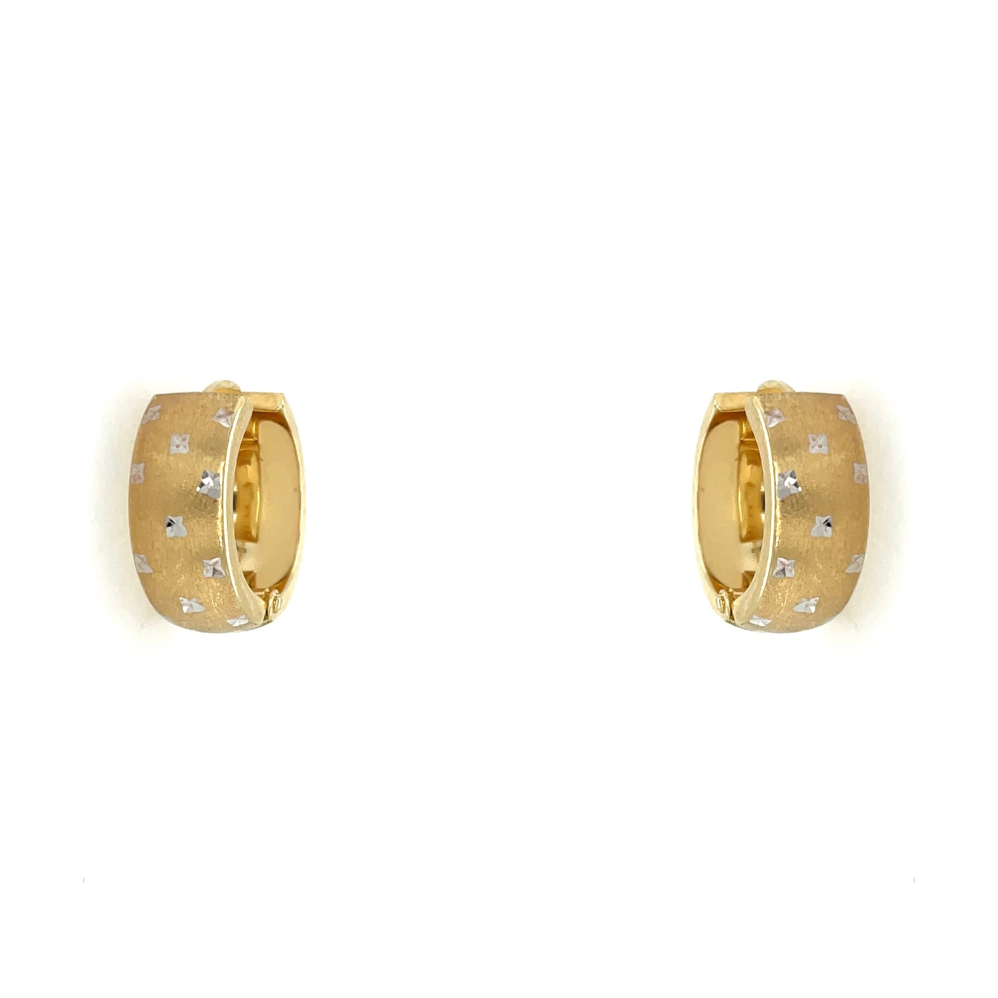 30874 14K TRI-COLOR DIAMOND CUT 6.15MM WIDE SMALL HUGGIES