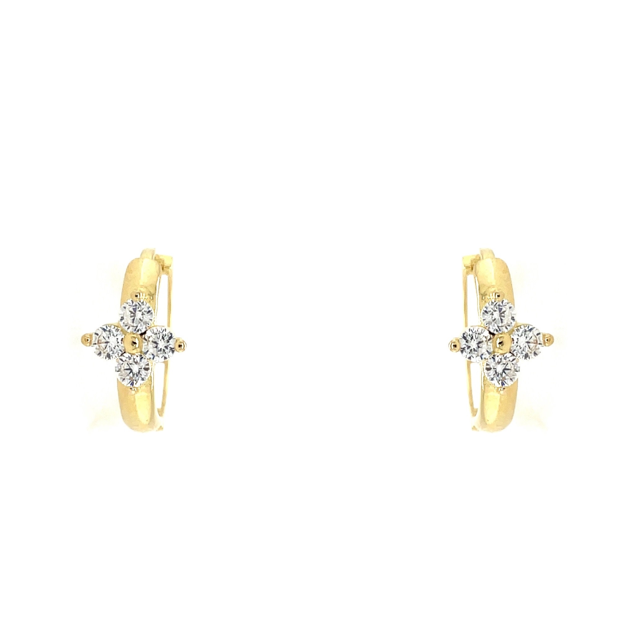 30884 14K YELLOW GOLD CUBIC ZIRCONIA FLOWER CENTER HUGGIES