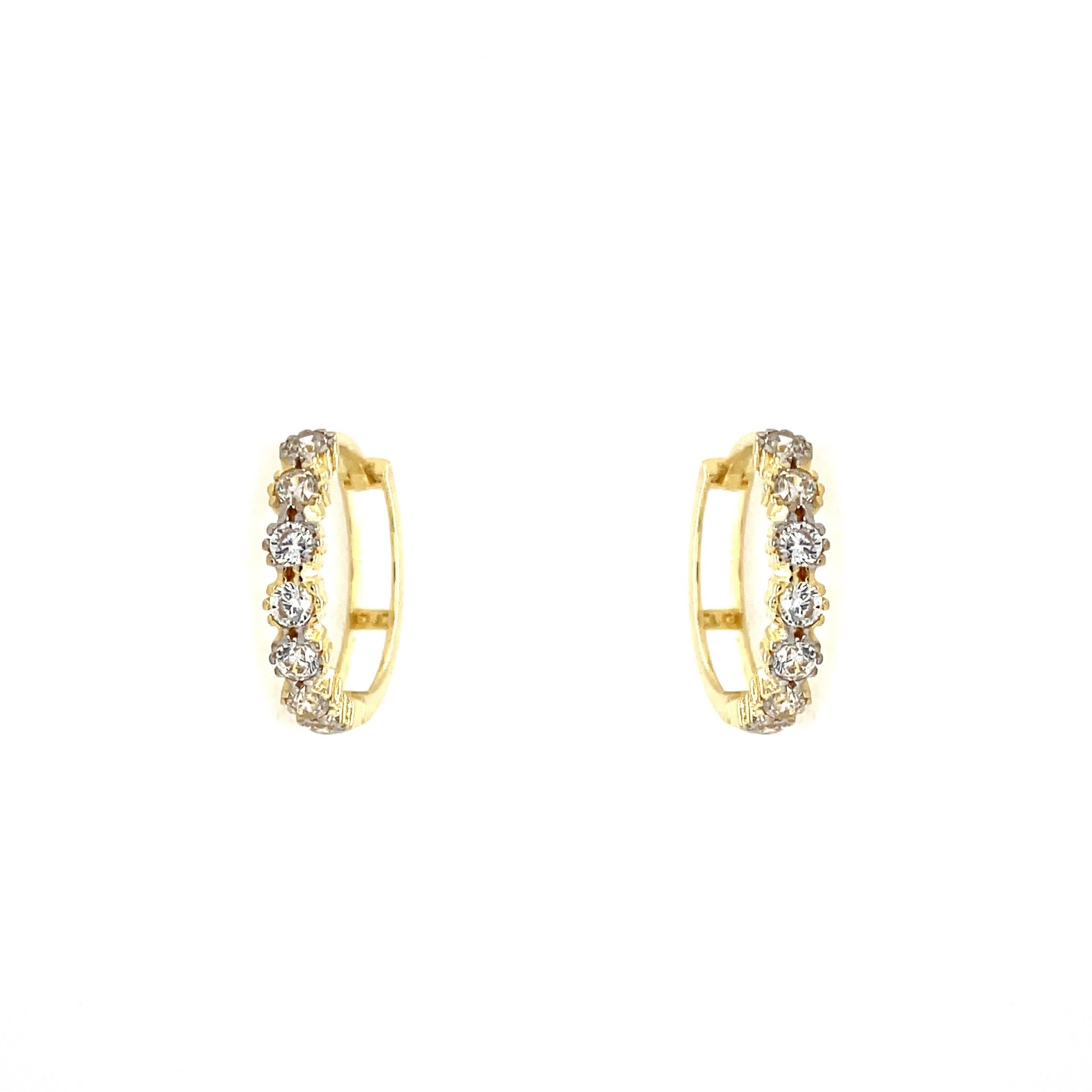 30833 14K YELLOW GOLD CUBIC ZIRCONIA BEADED SET HUGGIES