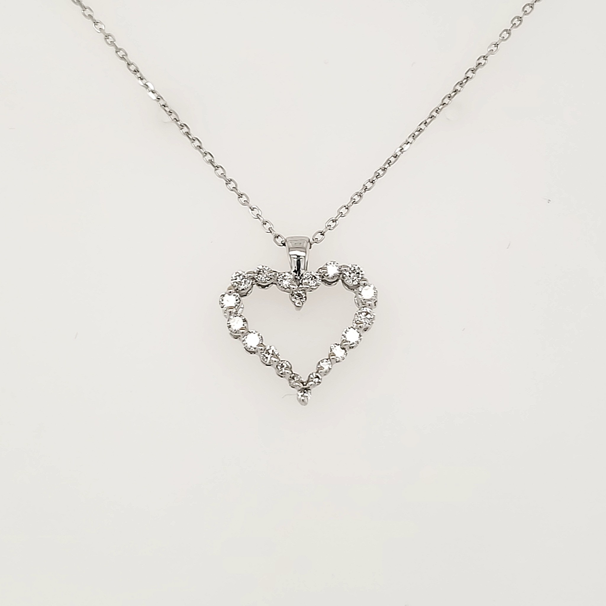 70174 18K WHITE GOLD .20CTW DIAMOND OPEN HEART WITH 14K WHITE GOLD CHAIN PENDNAT NECKLACE