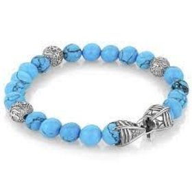 ITALGEM STAINLESS STEEL BLUE TURQUOISE BEAD MENS BRACELET