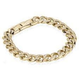 ITALGEM STAINESS STEEL GOLD PLATED CUBIC ZIRCONIA 10.5MM 8" CUBAN LINK MENS BRACELET