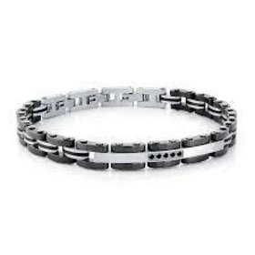 SMB497 ITALGEM STAINLESS STEEL BLACK CERAMIC AND BLACK MECHANIC LINK MENS BRACELET