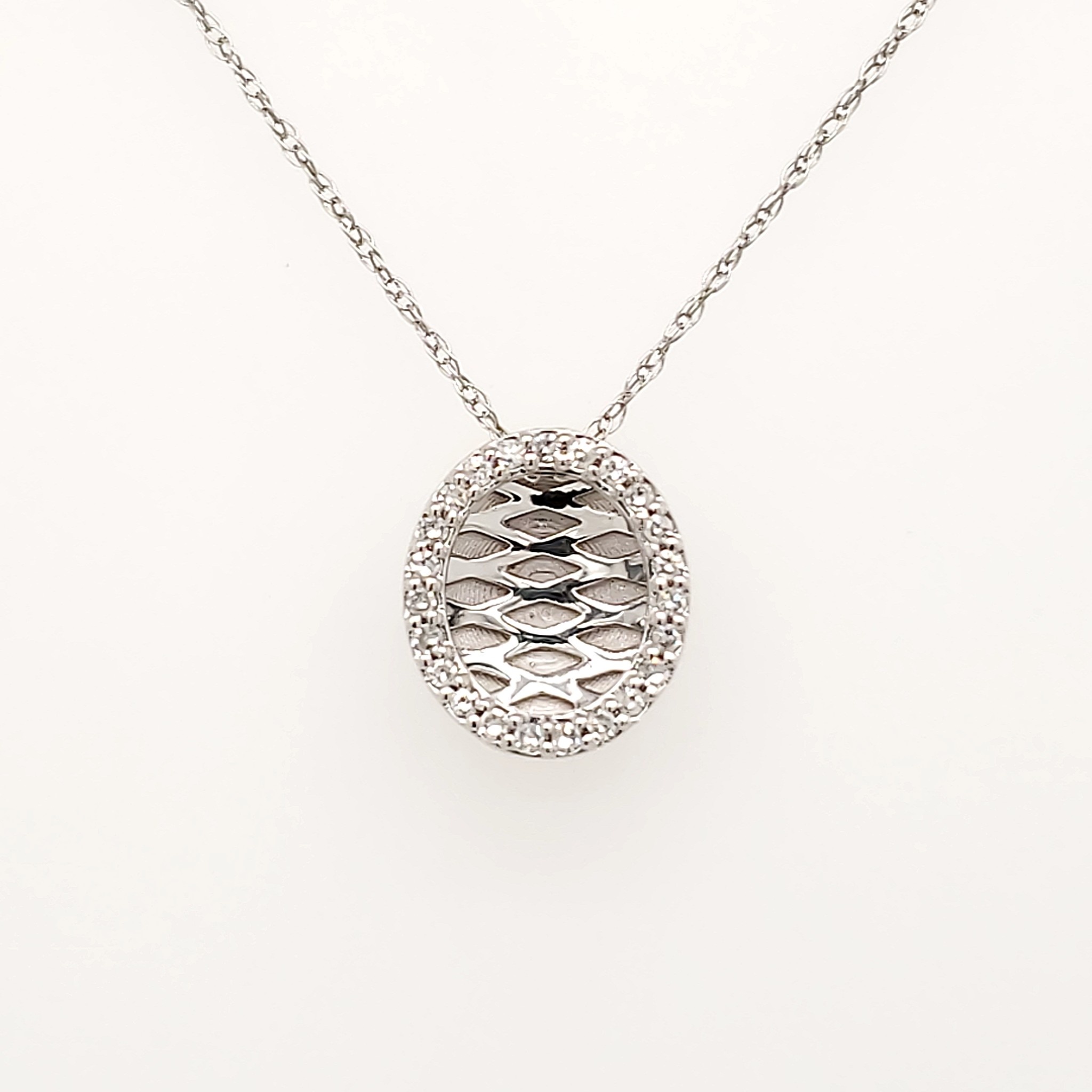 70178 14K WHITE GOLD .10CTW DIAMOND OPEN OVAL HIGH POLISH PENDANT NECKLACE