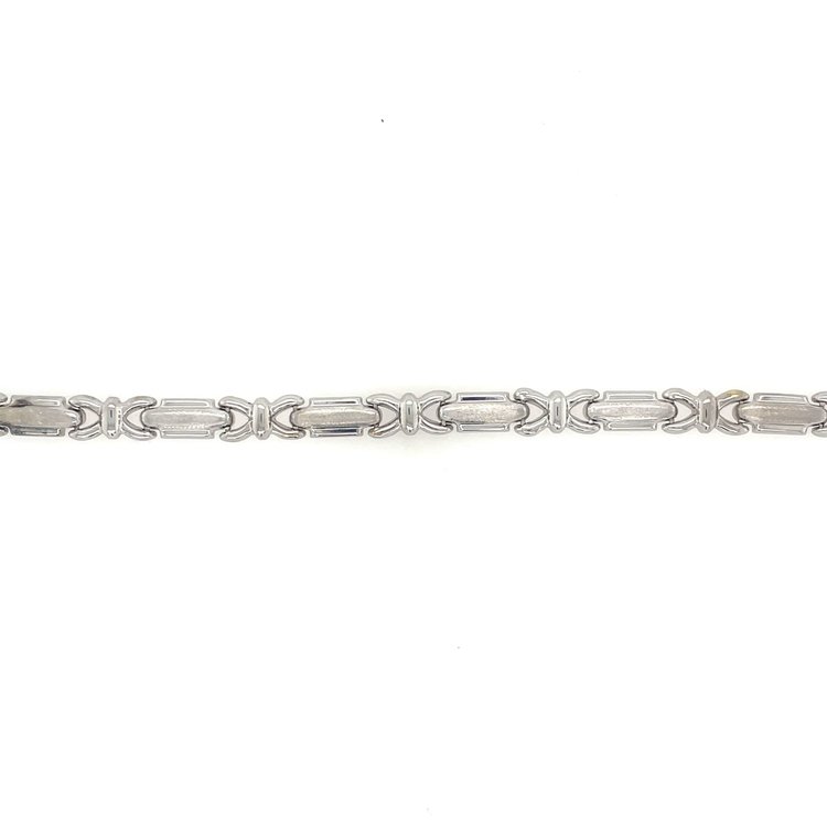20165 14K WHITE GOLD X AND RAISED SATIN FINISH BAR LINK STAMPATO BRACELET