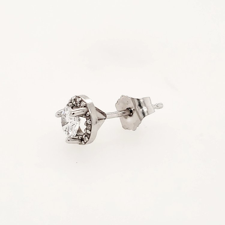 30902 14K WHITE GOLD 1.09CTW  G-H SI2 DIAMOND HALO STUDS MARTINI SETTING  SCREWBACKS