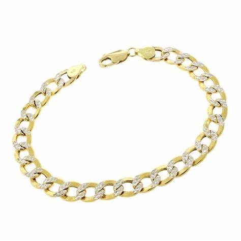 25107 14K 2 TONE 8.5" 8.55MM DIAMOND CUT CUBAN BRACELET