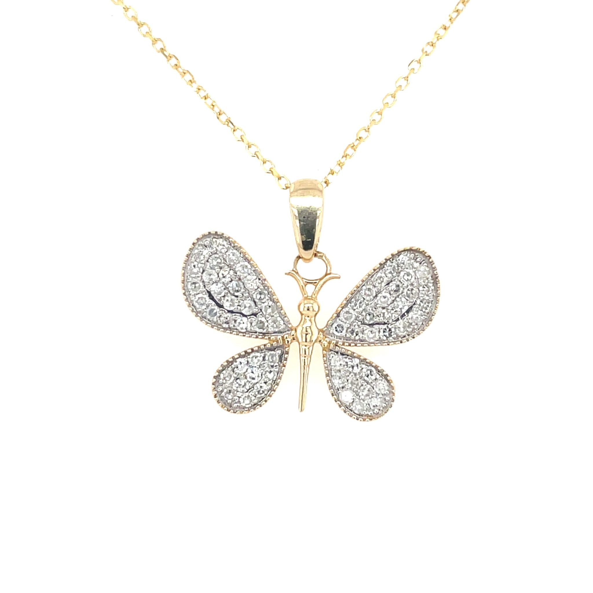 70180 14K YELLOW GOLD .34CTW DIAMOND BUTTERFLY PENDANT NECKLACAE