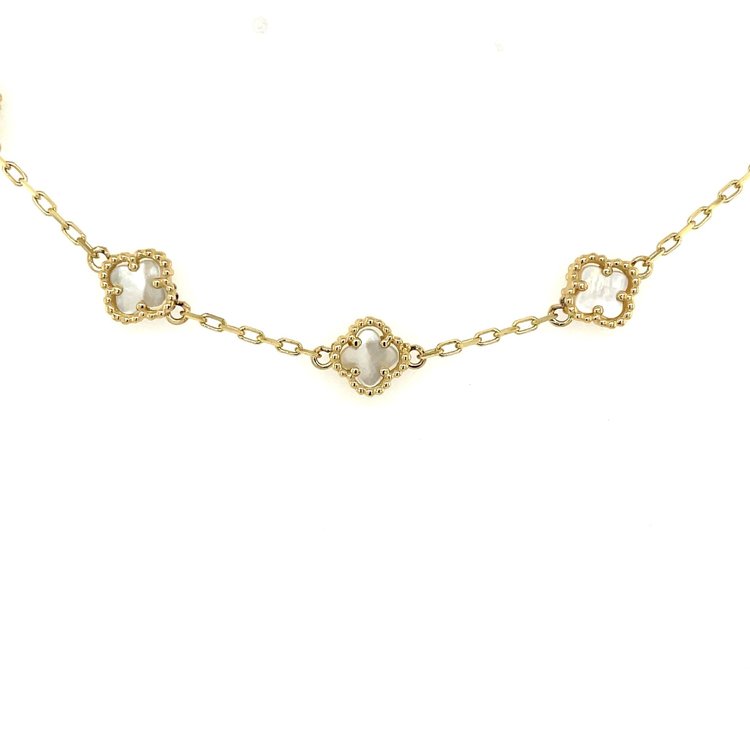 60054 14K YELLOW GOLD MOTHER OF PEARL CLOVER NECKPIECE