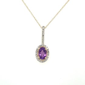 70189 14K YELLOW GOLD 0.10TCW DIAMOND HALO AND BAL WITH OVAL AMETHYST CENTER PENDANT SET