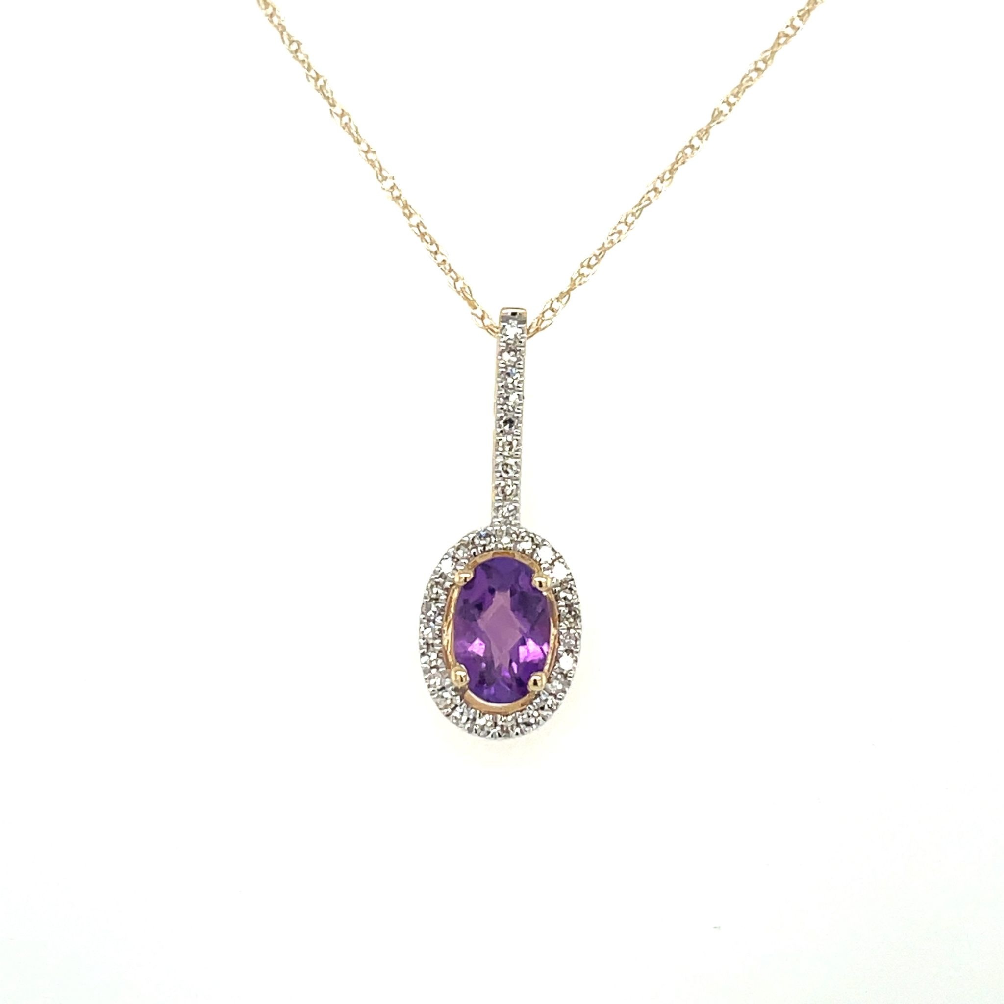 70189 14K YELLOW GOLD 0.10TCW DIAMOND HALO AND BAL WITH OVAL AMETHYST CENTER PENDANT SET