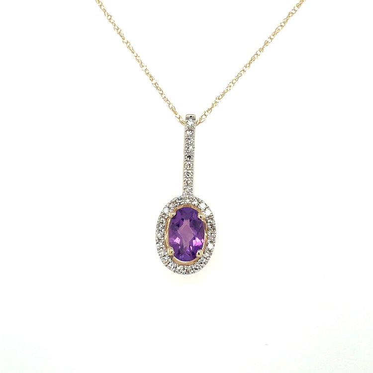 70189 14K YELLOW GOLD 0.10TCW DIAMOND HALO AND BAL WITH OVAL AMETHYST CENTER PENDANT SET