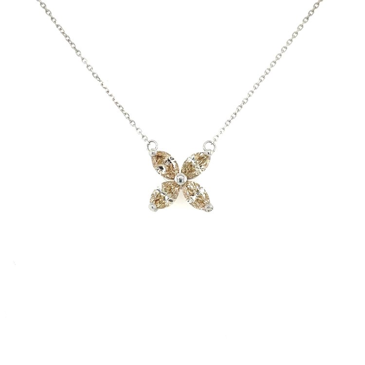 60057 14K WHITE GOLD 1.13CT MARQUIS CHAMPAGNE DIAMOND FLOWER DESIGN NECKLACE