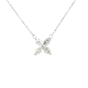 60058 14K WHITE GOLD .58TCW MARQUIS DIAMOND FLOWER DESIGN NECKLACE