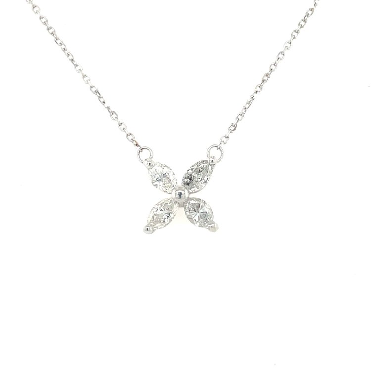 60058 14K WHITE GOLD .58TCW MARQUIS DIAMOND FLOWER DESIGN NECKLACE
