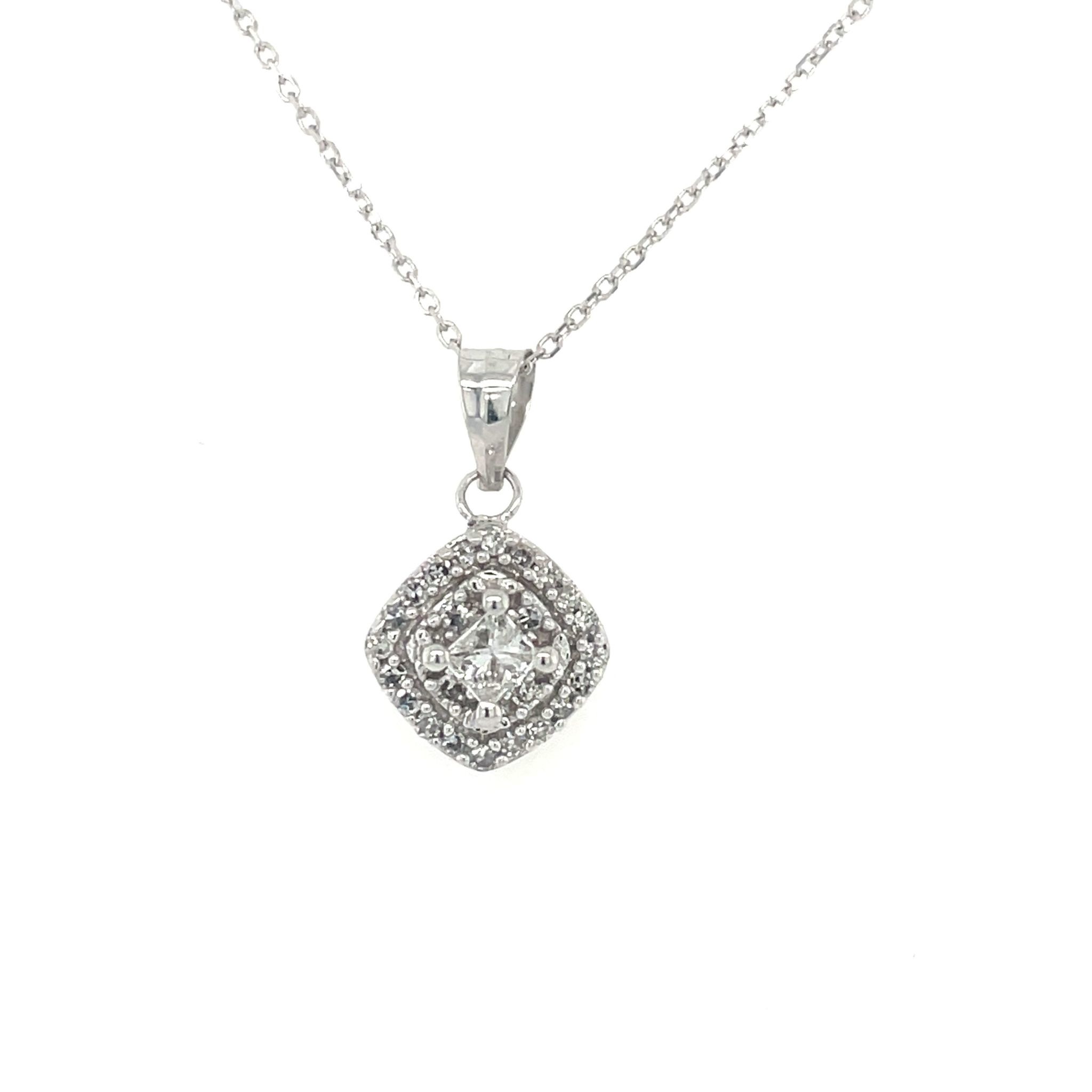 70194 14K WHITE GOLD .25TCW DIAMOND HALO CUSHION SHAPE NEIL LANE STYLE PENDANT SET