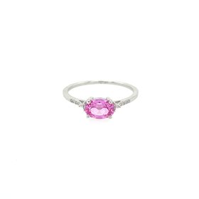 40128 14K WHITE GOLD OVAL SHAPE PINK SAPPHIRE DIAMOND ON SIDES RING