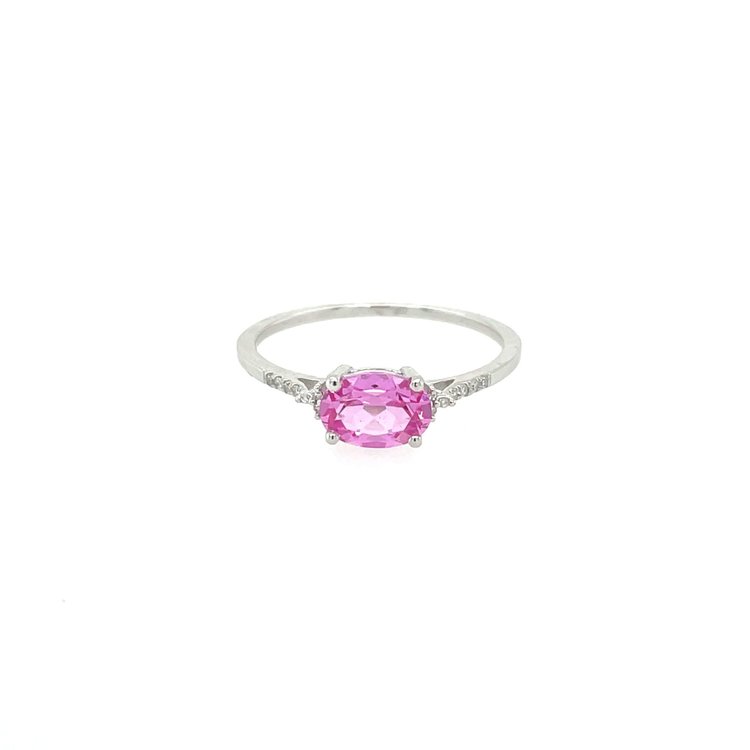40128 14K WHITE GOLD OVAL SHAPE PINK SAPPHIRE DIAMOND ON SIDES RING
