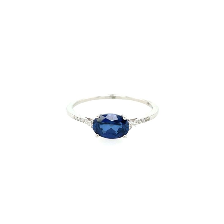 40127 14K WHITE GOLD OVAL SHAPE SAPPHIRE DIAMOND ON SIDE RING