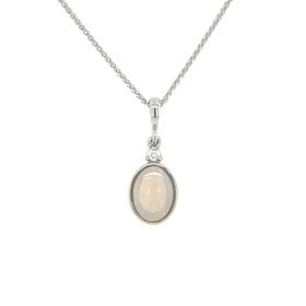 70198 14K WHITE GOLD OVAL CABOCHON OPAL BEZEL SET WITH .03CTW DIAMOND PENDANT NECKLACE
