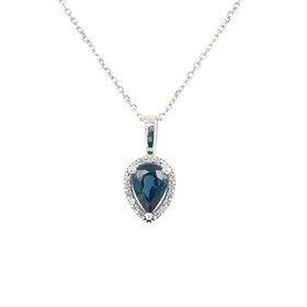 70197 14K WHITE GOLD .82TCW BLUE SAPPHIRE PEAR SHAPE WITH 0.05TCW DIAMOND HALO  PENDANT SET
