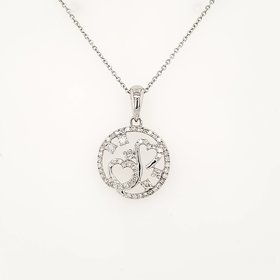 70200 14K WHITE GOLD  .32CTW DIAMOND ROUND 2 OPEN HEARTS FLOATING DIAMONDS PENDANT NECKLACE