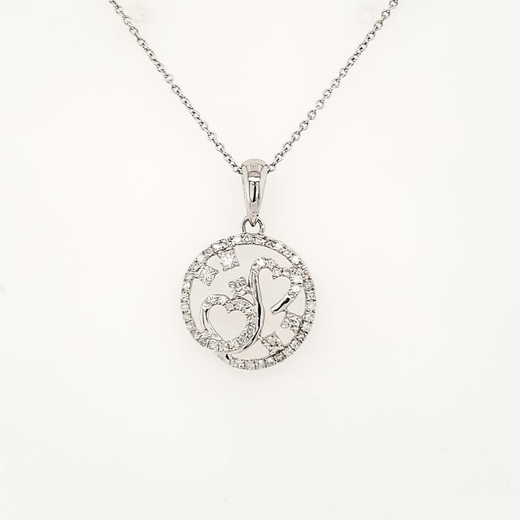 70200 14K WHITE GOLD  .32CTW DIAMOND ROUND 2 OPEN HEARTS FLOATING DIAMONDS PENDANT NECKLACE