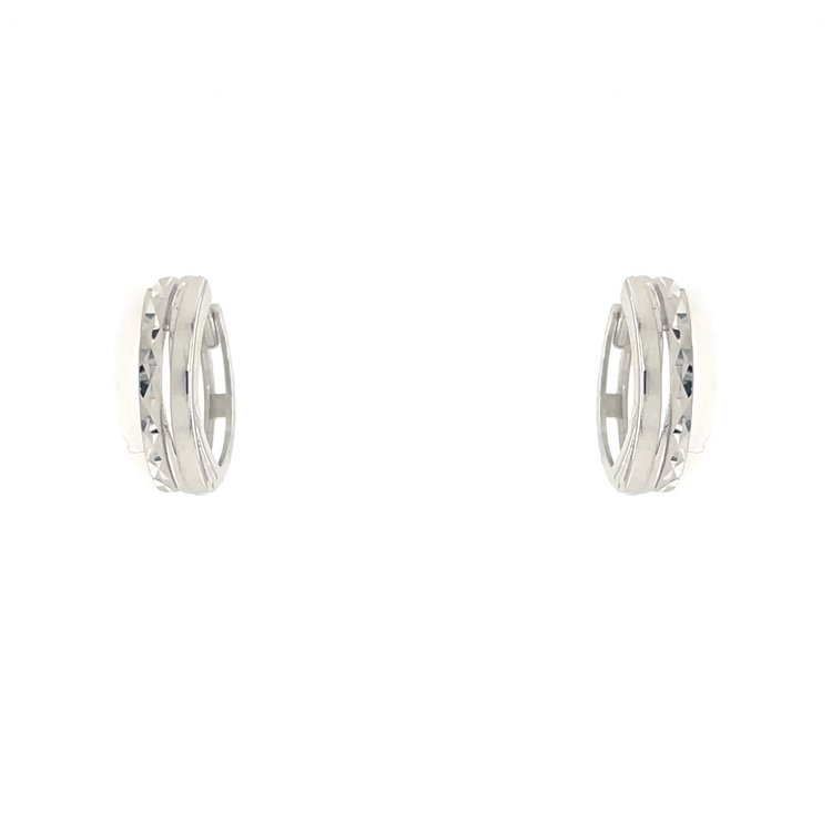 30633 14K WHITE GOLD SPLITED HIGH POLISH AND DIAMOND CUT HUGGIES