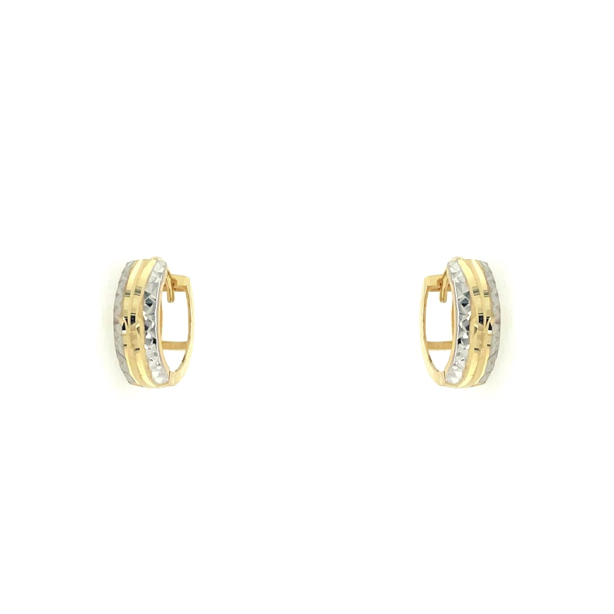 30625 14K 2 TONE DIAMOND CUT 0.45" 4MM SMALL HUGGIES