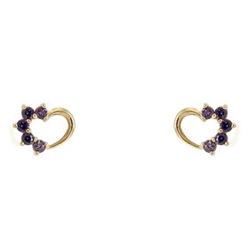 30611 14K YELLOW GOLD PURPLE  CUBIC ZIRCONIA HALF HIGH POLISH OPEN HEART SCREWBACKS
