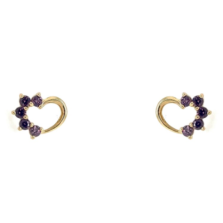 30611 14K YELLOW GOLD PURPLE  CUBIC ZIRCONIA HALF HIGH POLISH OPEN HEART SCREWBACKS