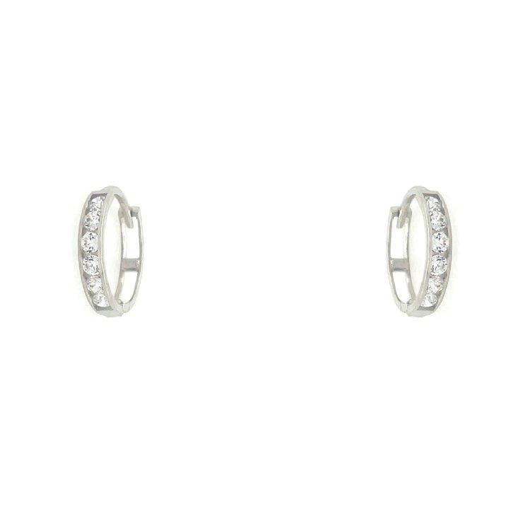 30628 14K WHITE GOLD 0.45" 2.20MM  CUBIC ZIRCONIA CHANNEL SET HUGGIES