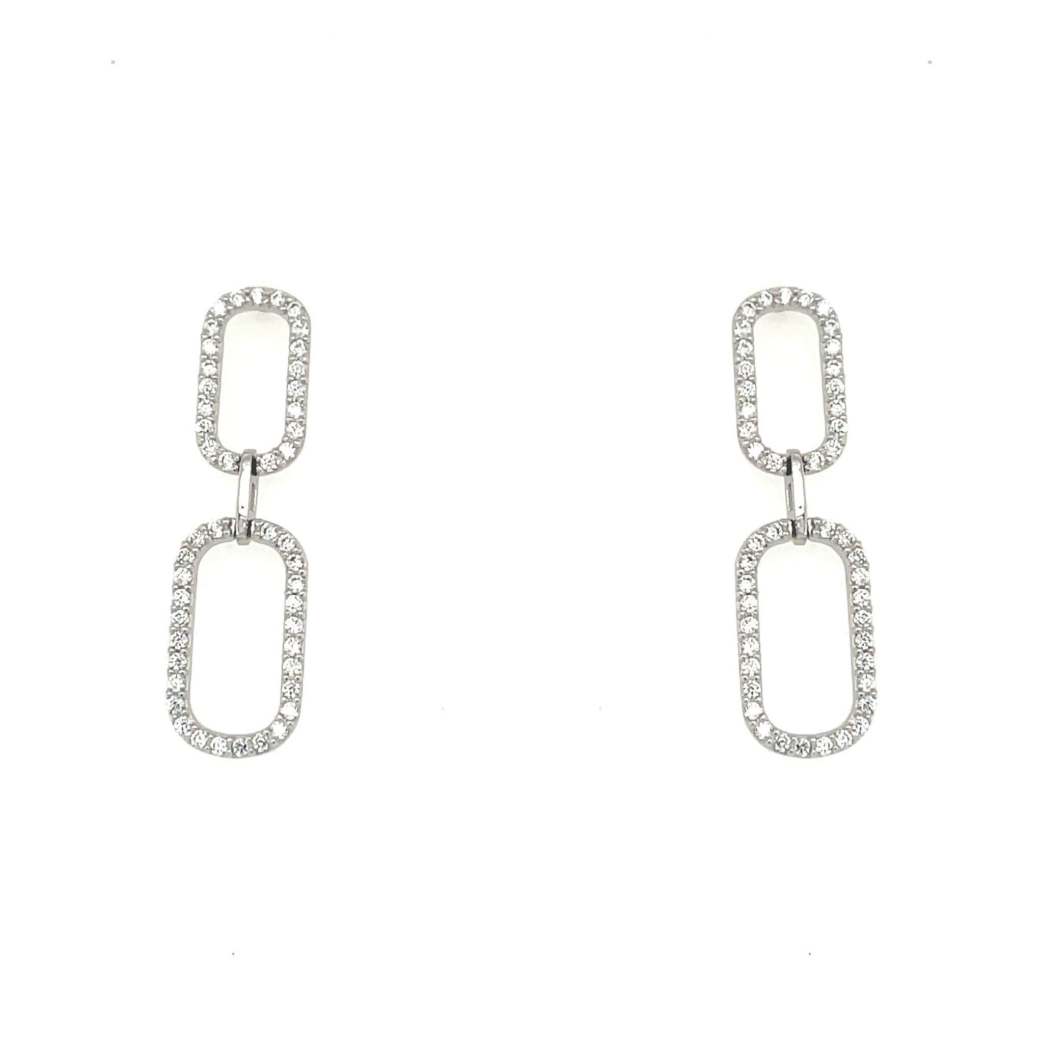 30623 14K WHITE GOLD CUBIC ZIRCONIA PAPER CLIP STYLE HANGING EARRINGS