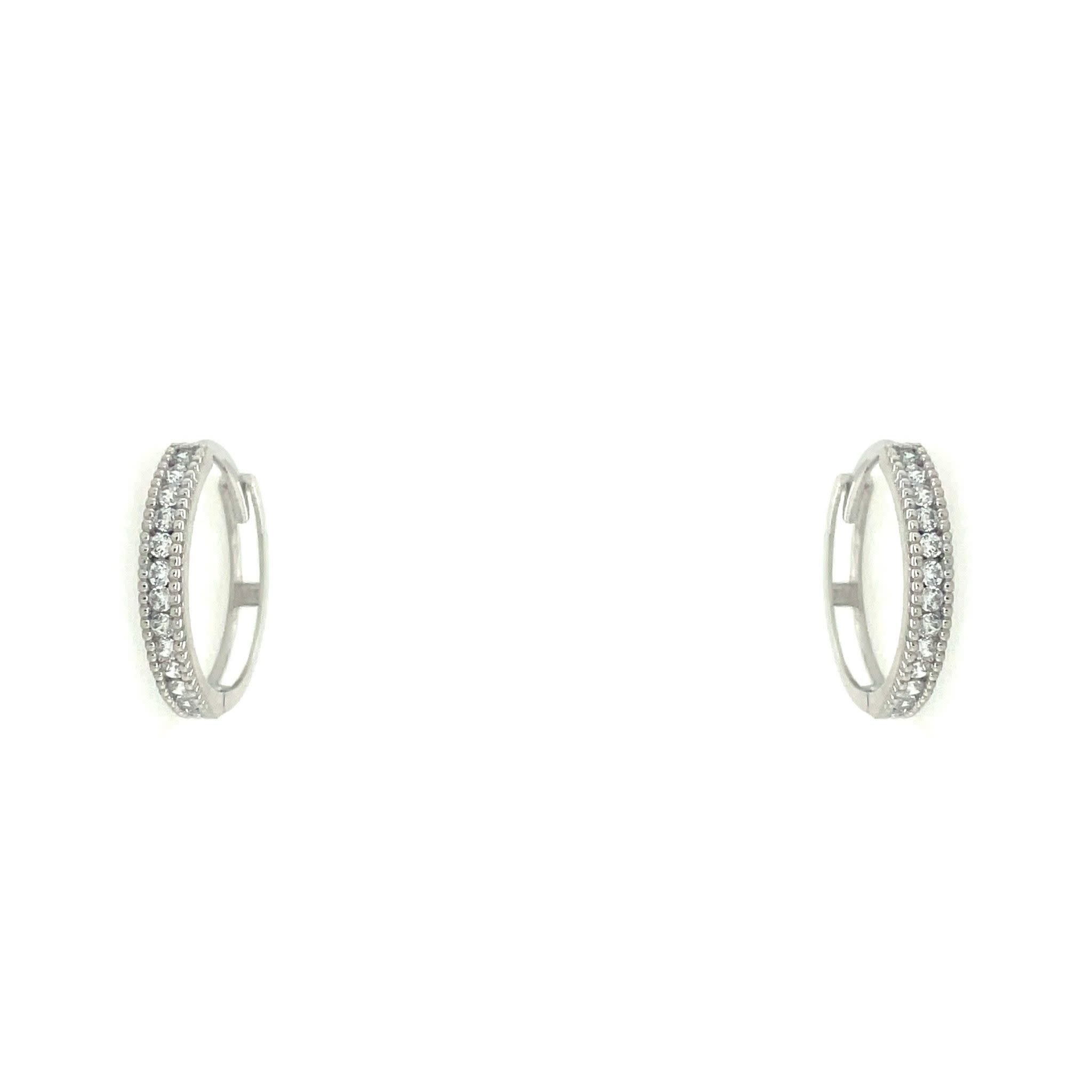 30628 14K WHITE GOLD 0.55" 2.15MM BEADED SETTING CUBIC ZIRCONIA HUGGIES