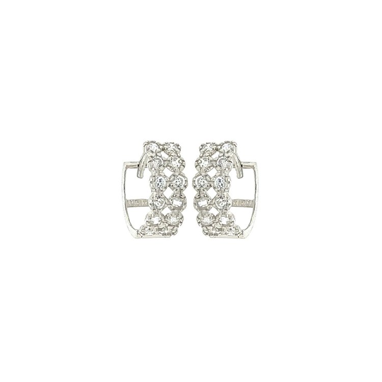 30609 14K WHITE GOLD 2 ROW ROUND CUBIC ZIRCONIA FILIGRE DESIGN HUGGIES