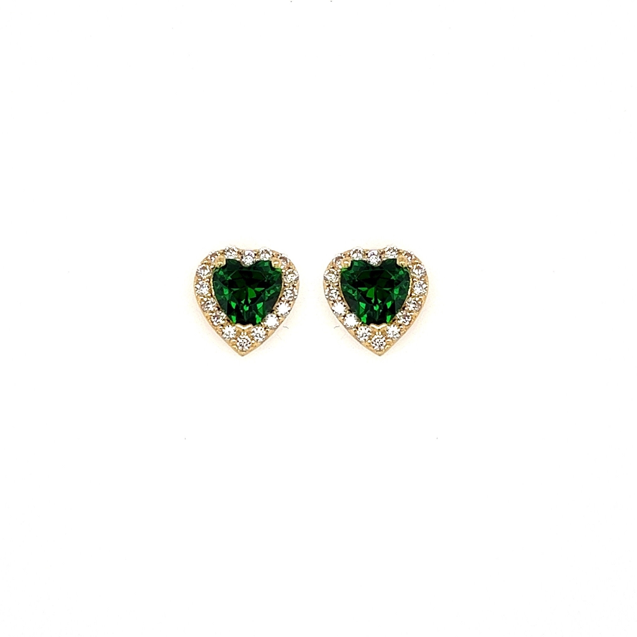30619 14K YELLOW GOLD HALO CUBIC ZIRCONIA GREEN HEART SHAPED SCREWBAKCS
