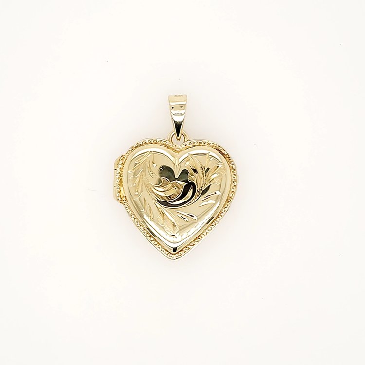 78081 14K YELLOW GOLD DIAMOND CUT HEART LOCKET