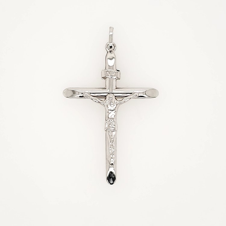 77185 14K WHITE GOLD 1.5"  INRI HIGH POLISH CRUCIFIX
