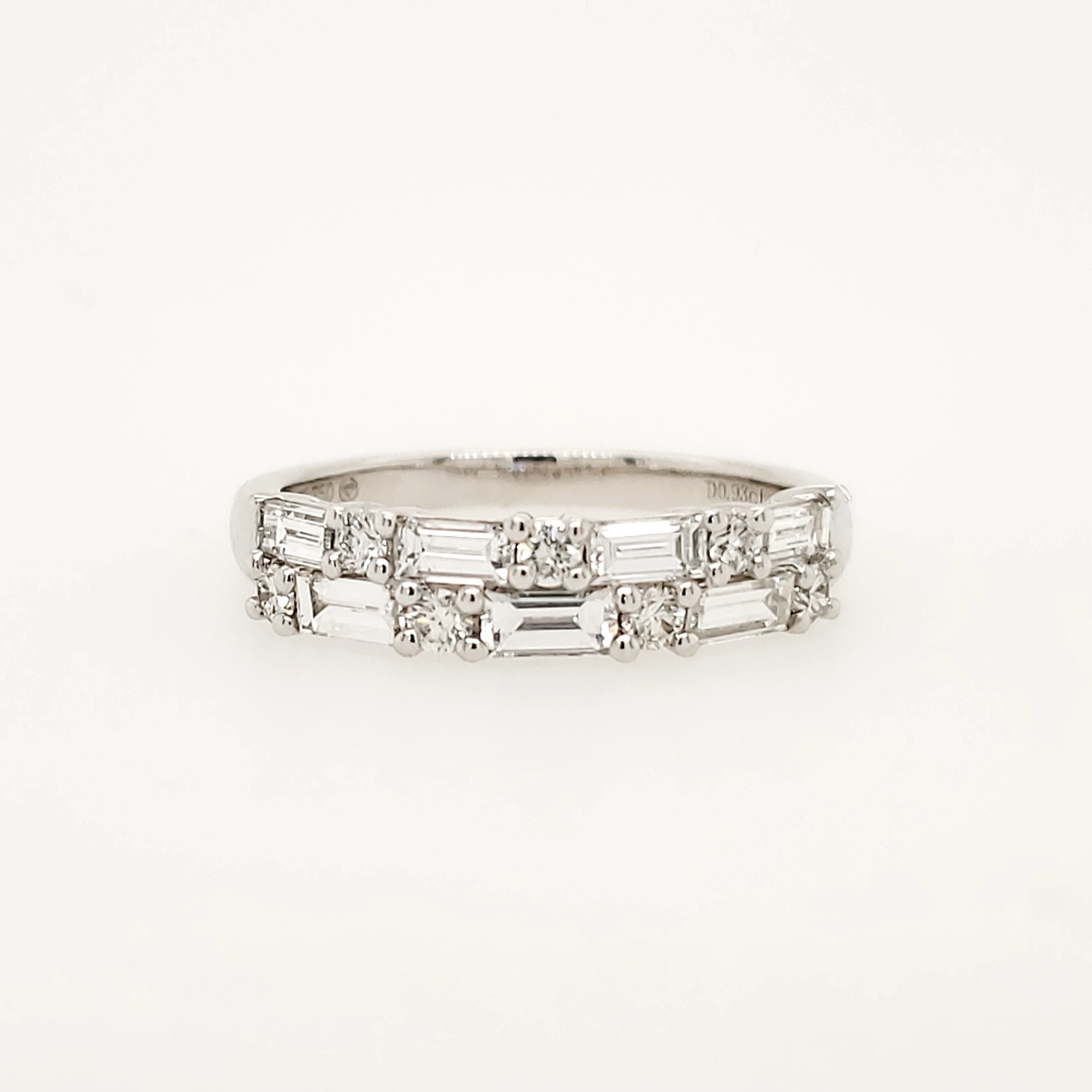 475086 18K WHITE GOLD .93CTW BAGUETTE AND ROUND DIAMOND 2 ROW WEDDING BAND