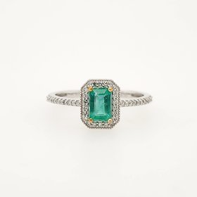 40131 14K WHITE GOLD .15CTW DIAMOND HALO EMERALD RING