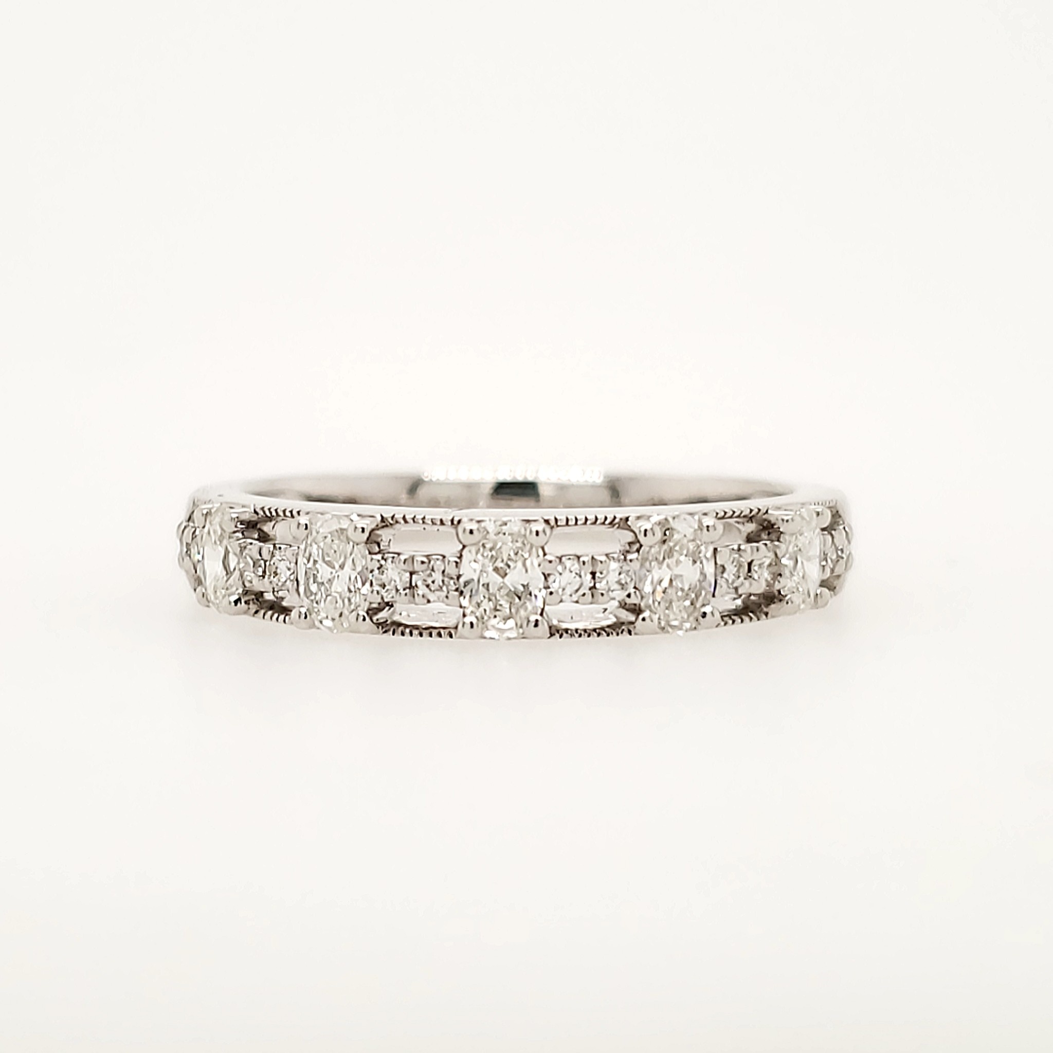 475085 18K WHITE GOLD .44CTW DIAMOND OVAL BEADED OPEN DESIGN WEDDING BAND