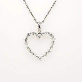 70204 18K WHITE GOLD .49CTW DIAMOND SHARED PRONG OPEN HEART WITH 15" CABLE CHAIN  PENDANT NECKLACE