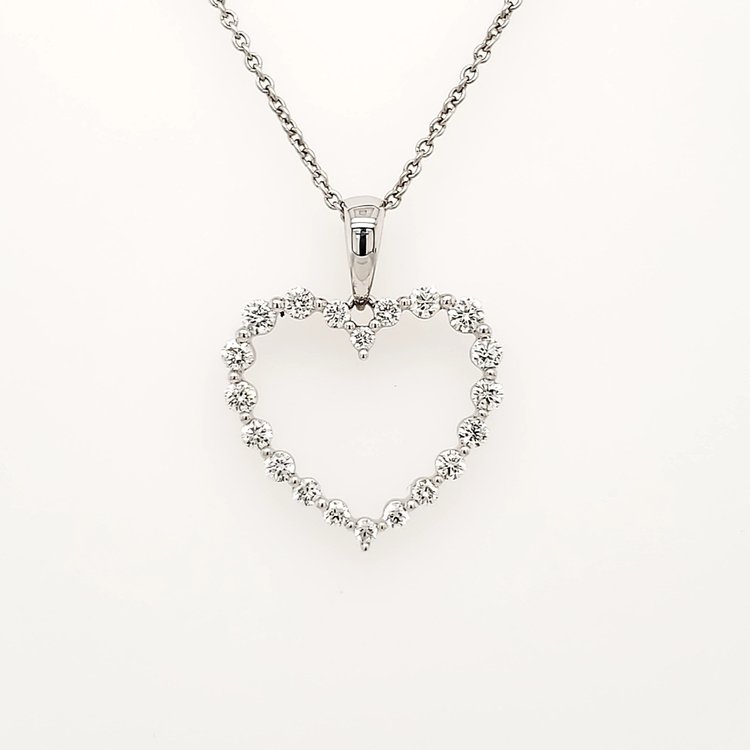 70204 18K WHITE GOLD .49CTW DIAMOND SHARED PRONG OPEN HEART WITH 15" CABLE CHAIN  PENDANT NECKLACE