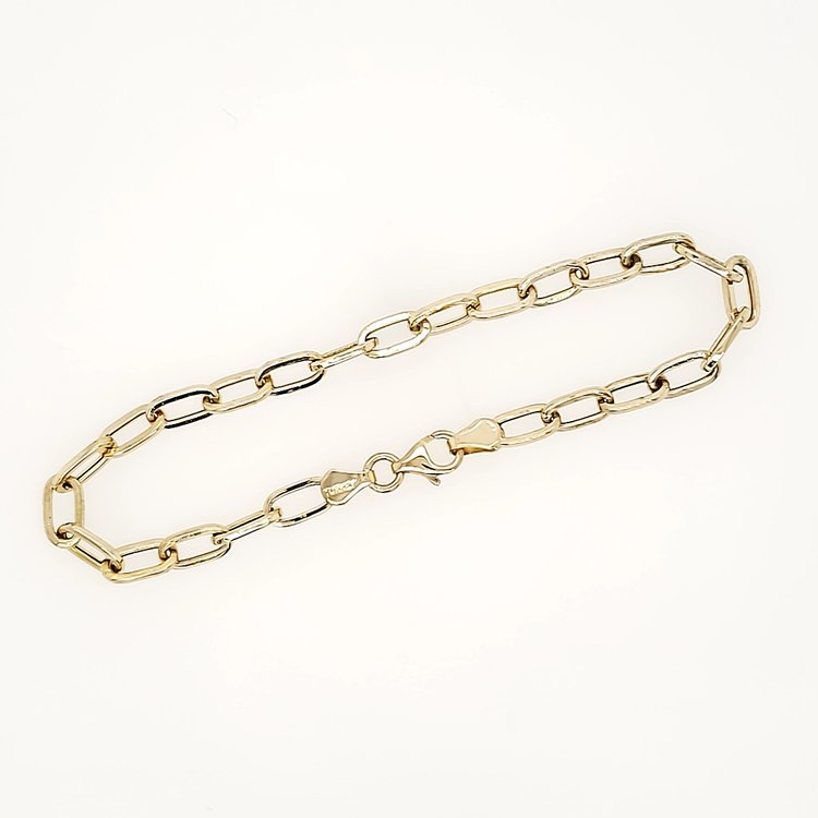 20177 14K YELLOW GOLD HIGH POLISH PAPER CLIP SEMI SOLID  BRACELET
