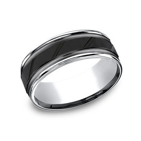 475099 8MM COBALT BLACK AND WHITE COMFORT FIT  DIAGONAL CUT CENTER POLISHED ROUND EDGES WEDDING BAND