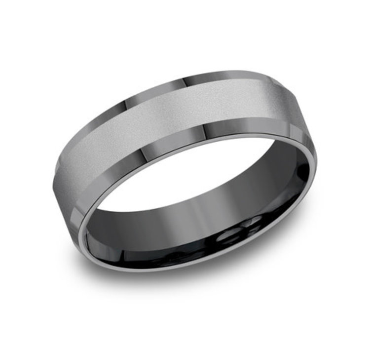 475104 6MM TUNGSTEN SATIN CENTER POLISHED BEVEL EDGES COMFORT FIT MENS WEDDING BAND