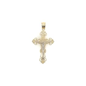 77193 14K 2 TONE 1.50"  FLEUR-DE-LIS INRI CRUCIFIX
