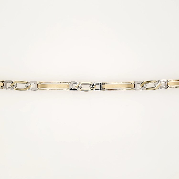 25110 14K 2 TONE OPEN  BAR FANCY LINK BRACELET